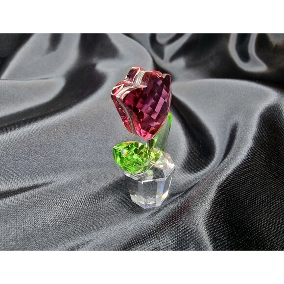 Vintage Swarovski Crystal Tulip Figurine With Red Flower & Green Leaves - Picture 1 of 5